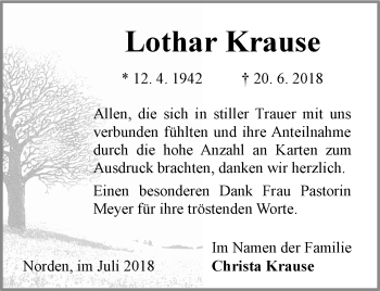 Traueranzeige von Lothar Krause 