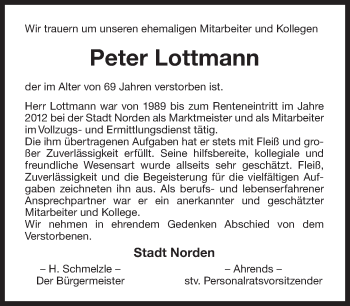 Traueranzeige von Peter Lottmann 