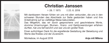 Traueranzeige von Christian Janssen 