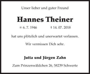 Traueranzeige von Hannes Theiner 