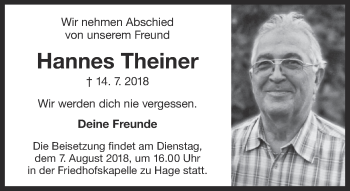 Traueranzeige von Hannes Theiner 