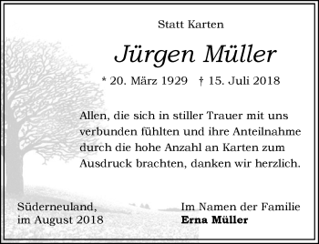 Traueranzeige von Jürgen Müller 