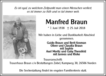 Traueranzeige von Manfred Braun 
