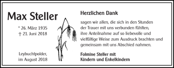 Traueranzeige von Max Steller 