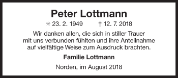 Traueranzeige von Peter Lottmann 