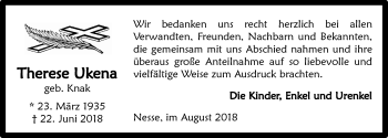 Traueranzeige von Therese Ukena 