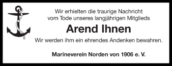 Traueranzeige von Arend Ihnen 