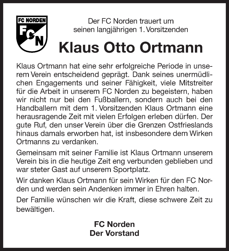  Traueranzeige für Klaus Otto Ortmann vom 06.09.2018 aus 