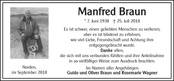 Traueranzeige von Manfred Braun 
