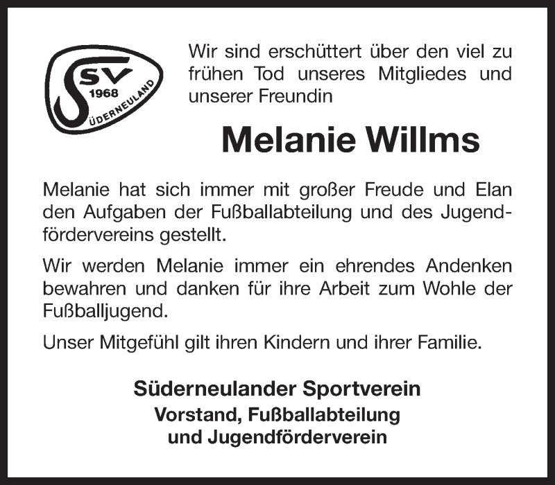  Traueranzeige für Melanie Willms vom 28.09.2018 aus 