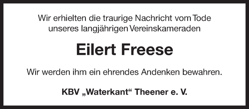  Traueranzeige für Eilert Freese vom 09.01.2019 aus 