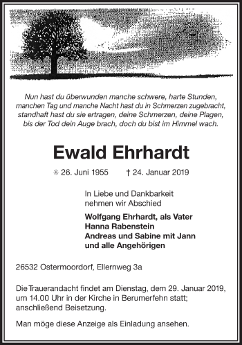 Traueranzeige von Ewald Ehrhardt 