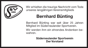 Traueranzeige von Bernhard Bünting 