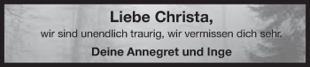 Traueranzeige von Christa  