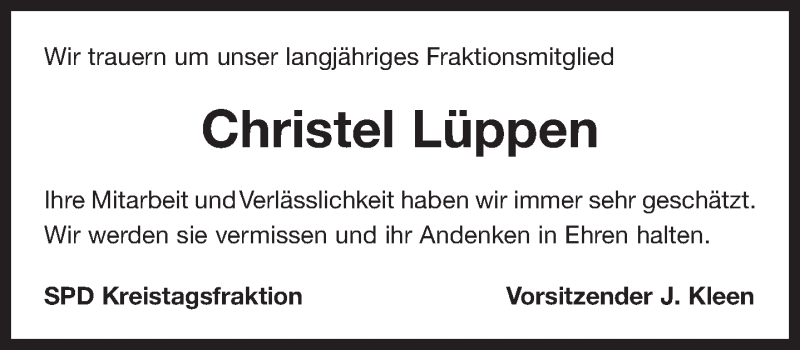  Traueranzeige für Christel Lüppen vom 15.10.2019 aus 