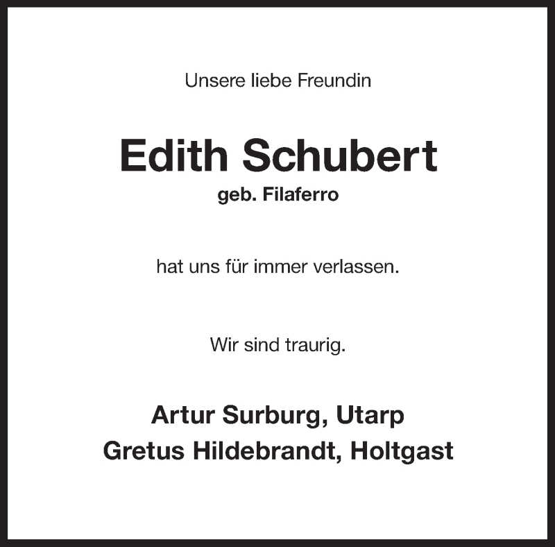  Traueranzeige für Edith Schubert vom 04.10.2019 aus 