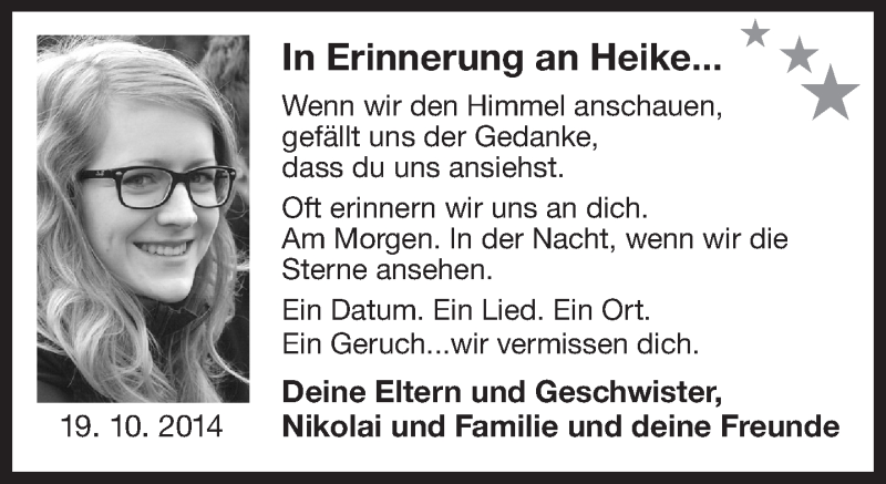  Traueranzeige für Heike de Vries vom 19.10.2019 aus 