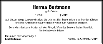 Traueranzeige von Herma Bartmann 