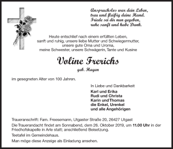 Traueranzeige von Voline Frerichs 