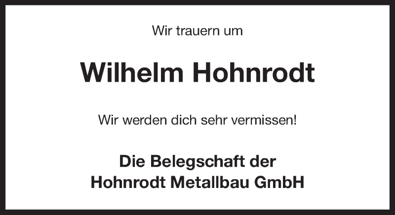  Traueranzeige für Wilhelm Hohnrodt vom 22.10.2019 aus 