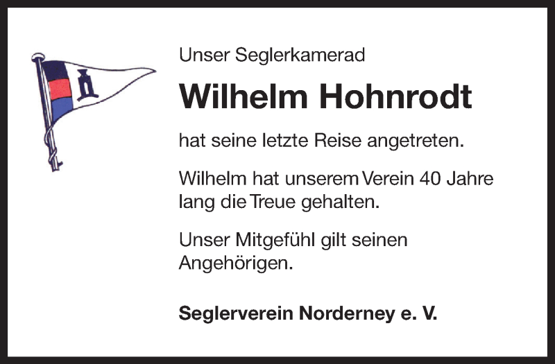  Traueranzeige für Wilhelm Hohnrodt vom 24.10.2019 aus 