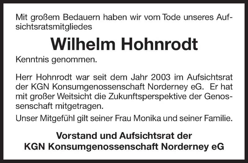  Traueranzeige für Wilhelm Hohnrodt vom 23.10.2019 aus 