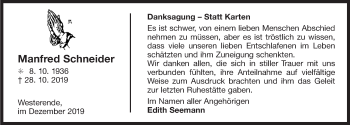 Traueranzeige von Manfred Schneider 