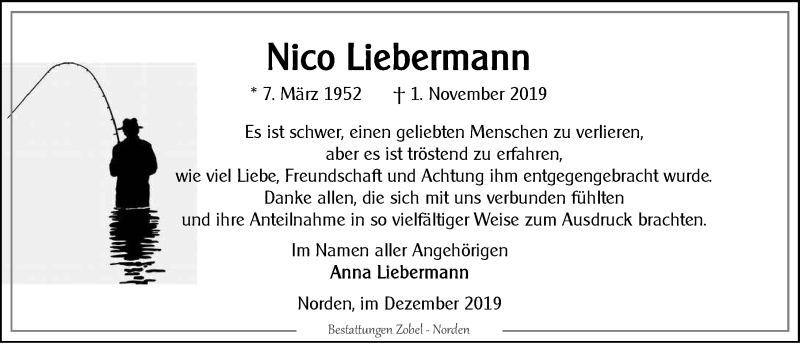  Traueranzeige für Nico Liebermann vom 07.12.2019 aus 