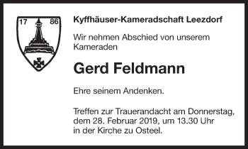 Traueranzeige von Gerd Feldmann 
