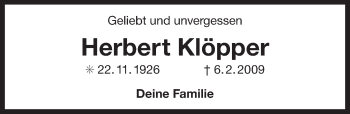 Traueranzeige von Herbert Klöpper 