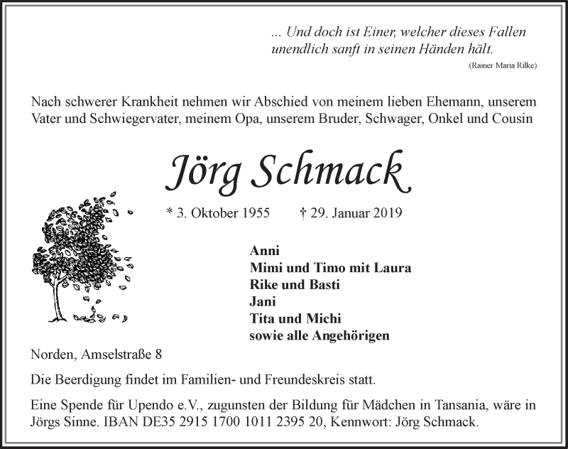  Traueranzeige für Jörg Schmack vom 02.02.2019 aus 