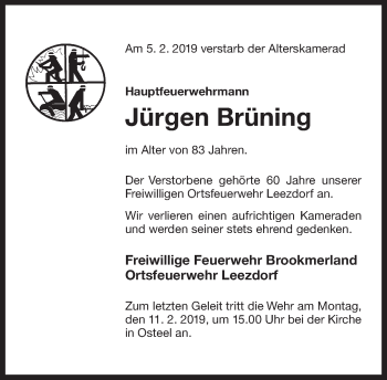 Traueranzeige von Jürgen Brüning 