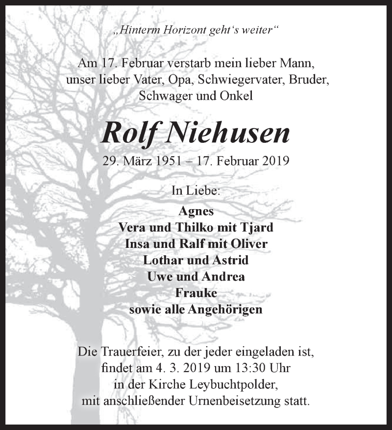  Traueranzeige für Rolf Niehusen vom 23.02.2019 aus 