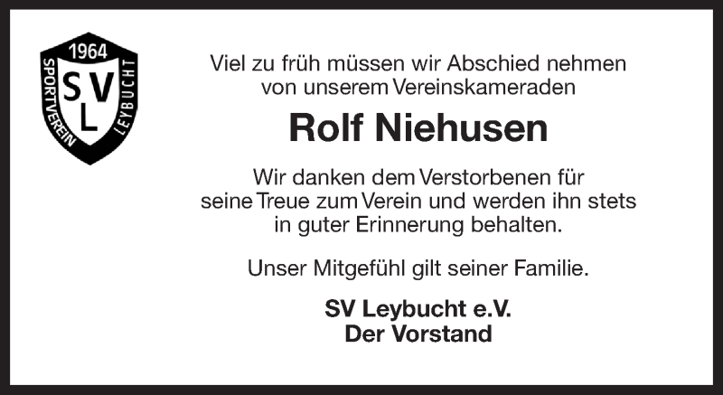  Traueranzeige für Rolf Niehusen vom 26.02.2019 aus 