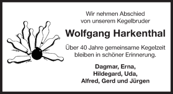 Traueranzeige von Wolfgang Harkenthal 