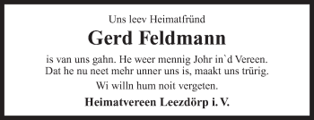 Traueranzeige von Gerd Feldmann 