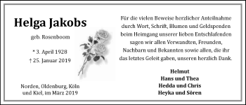 Traueranzeige von Helga Jakobs 