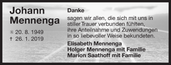 Traueranzeige von Johann Mennenga 