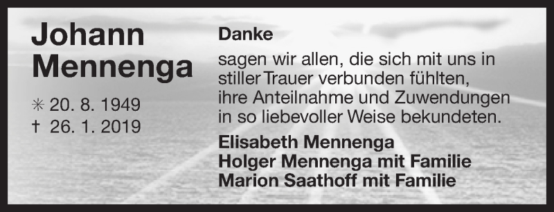 Traueranzeige für Johann Mennenga vom 09.03.2019 aus 
