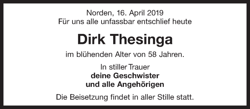  Traueranzeige für Dirk Thesinga vom 18.04.2019 aus 