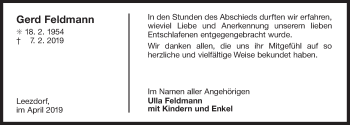 Traueranzeige von Gerd Feldmann 