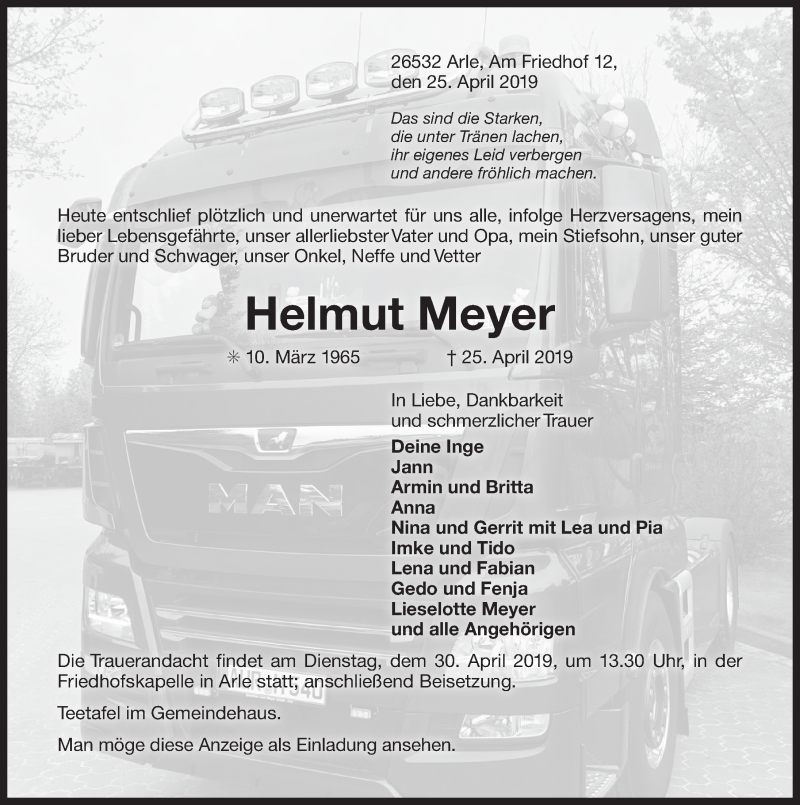  Traueranzeige für Helmut Meyer vom 27.04.2019 aus 
