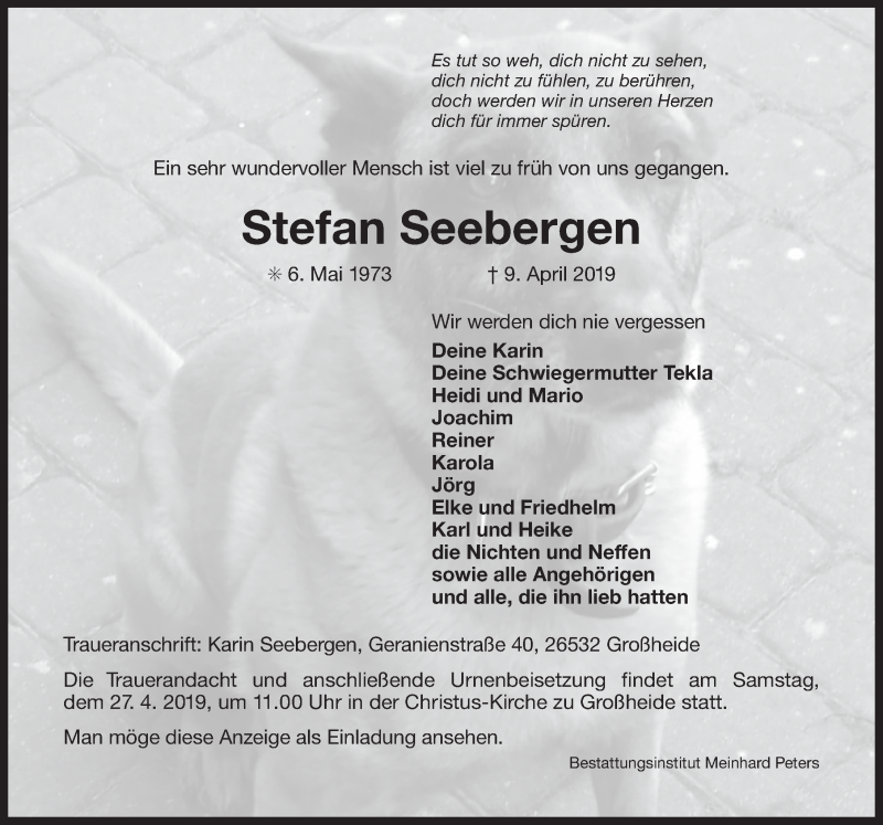  Traueranzeige für Stefan Seebergen vom 24.04.2019 aus 