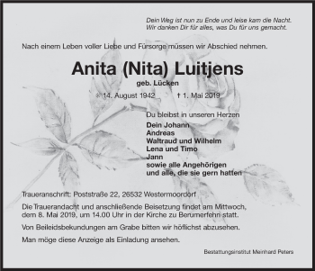 Traueranzeige von Anita Nita Luitjens 
