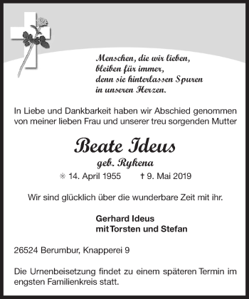 Traueranzeige von Bea Ideus 