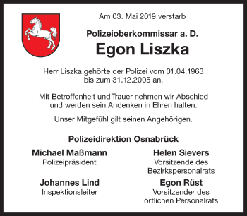 Traueranzeige von Egon Liszka 