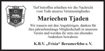 Traueranzeige von Mariechen Tjaden 