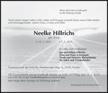 Traueranzeige von Neelke Hillrichs 