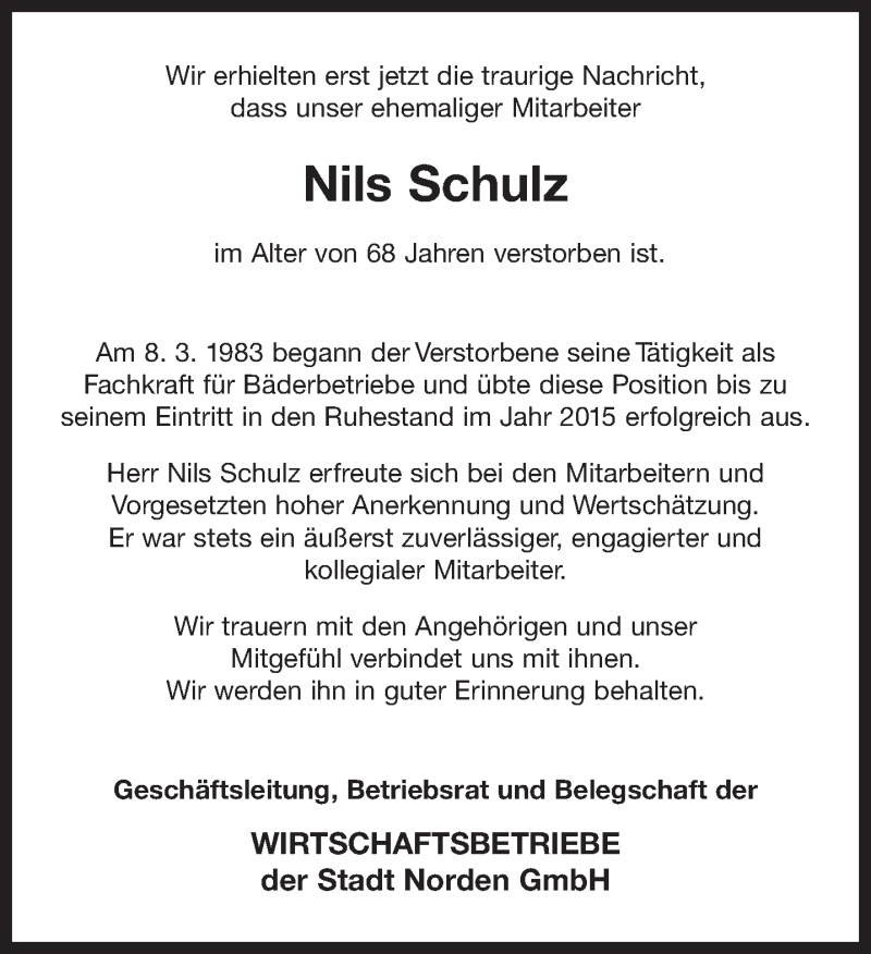  Traueranzeige für Nils Schulz  vom 29.05.2019 aus 