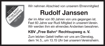 Traueranzeige von Rudolf Janssen 